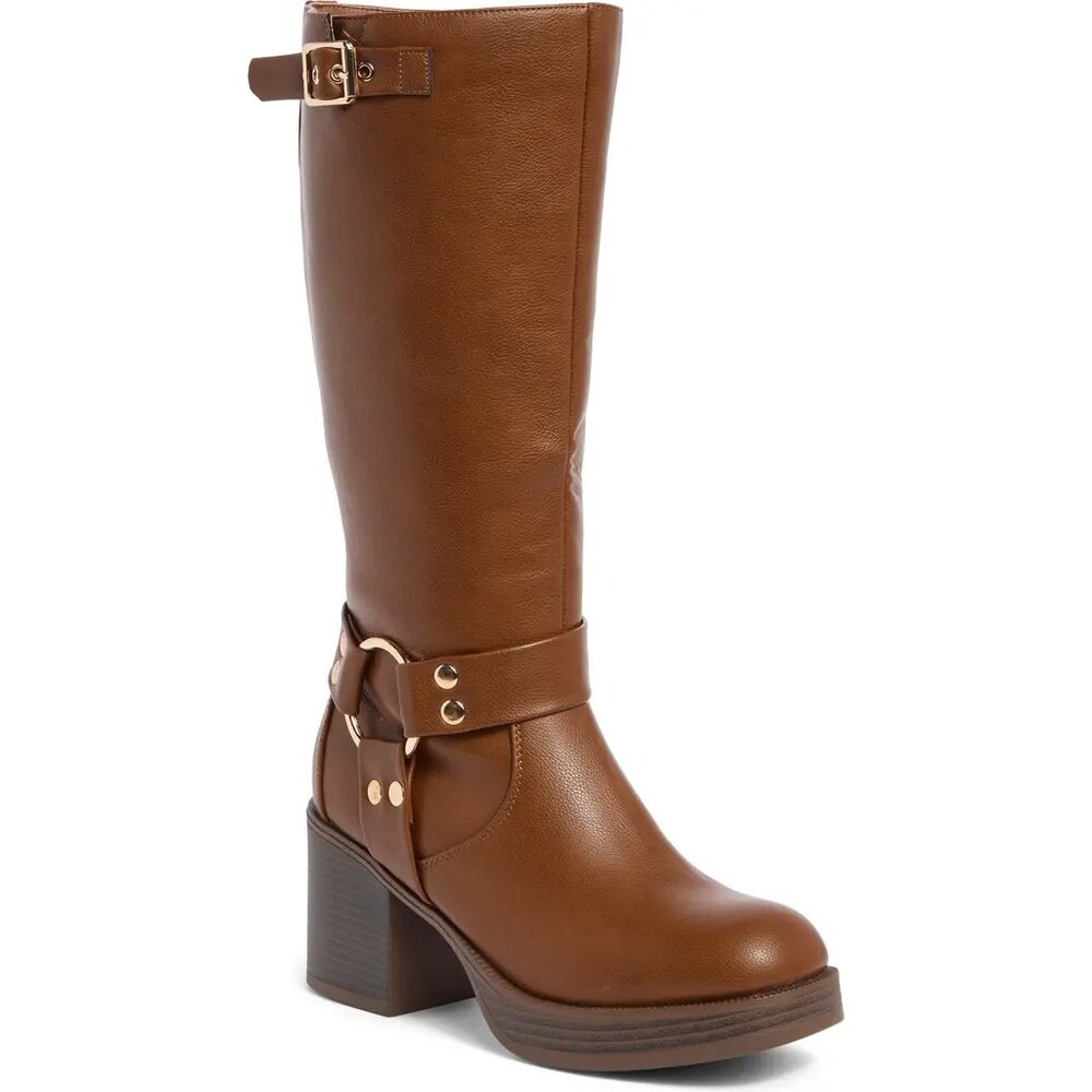 TOP GUY SHOES Joyce Tall Western Moto Boots Women's 8